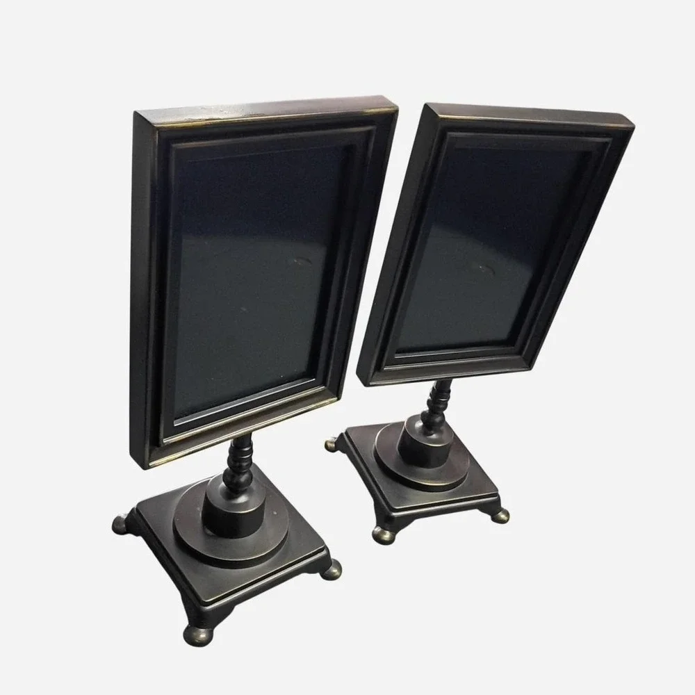Pair Of Black Metal Picture Frames With Glass Top